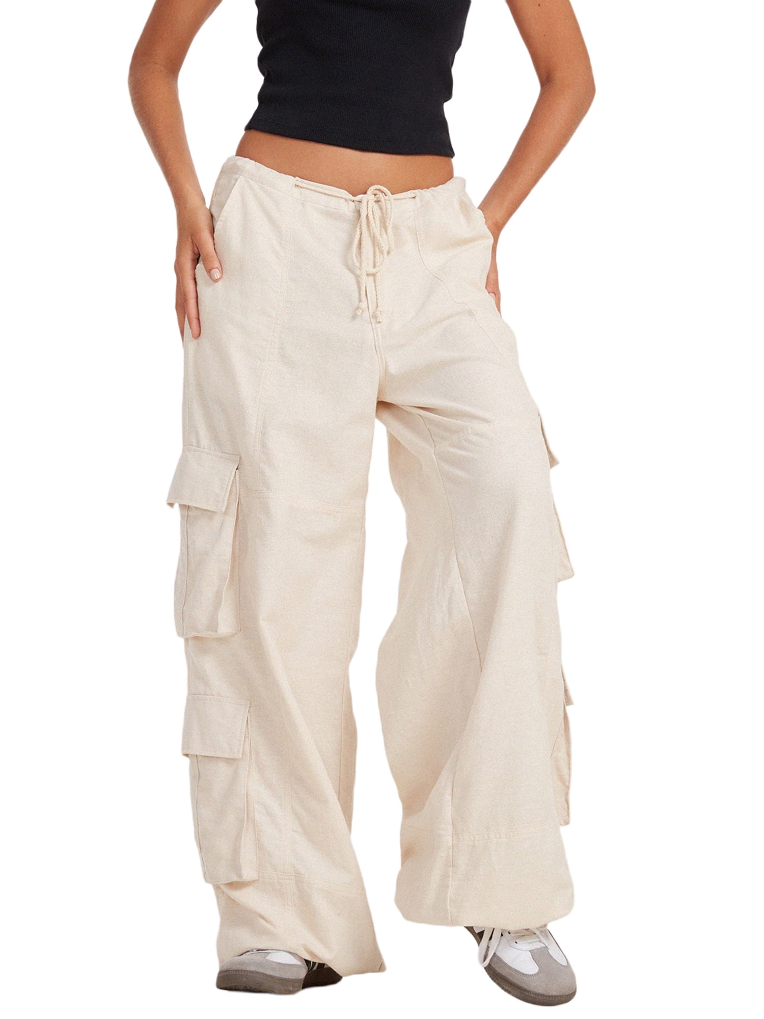 CenturyX Women Low Waist Baggy Cargo Pants Indie Aesthetic Drawstring