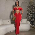 thumbnail image 2 of Conjuntos de vestido largo fruncido de noche de fiesta sexy para mujer, conjunto de dos piezas, conjuntos para club rave, top corto con cuello oblicuo y falda larga, conjuntos a juego, 2 of 5