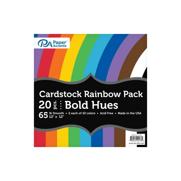 Variety Pk 12x12 20pc 65lb Rainbow Cdstk BoldHues