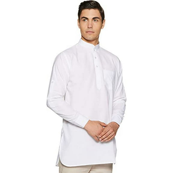 Devyom Men's Cotton Regular Kurta (096-BANNECK-WHITE-42_X-Large)