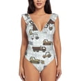 thumbnail image 2 of Yiaed Tractor and Dumper Print Women's Ruffled One Piece Swimsuit V Neck Swimwear Slimming Monokini for Woman-Small, 2 of 8