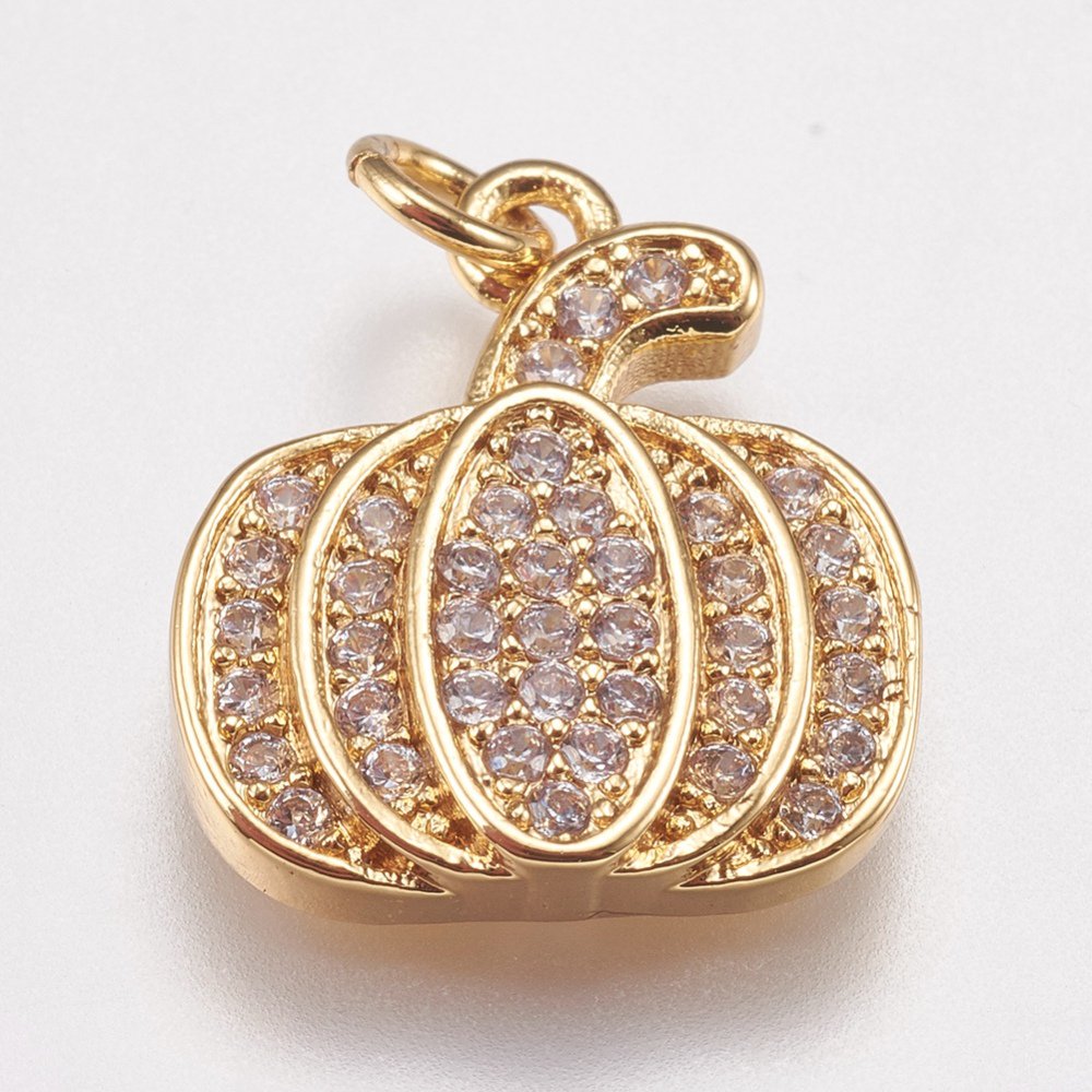 2Pcs Pumpkin Charms Brass Micro Pave Cubic Zirconia Charms Golden Women Birthday Festival Elegant Gifts Personalized Jewelry 15x13x2.5mm