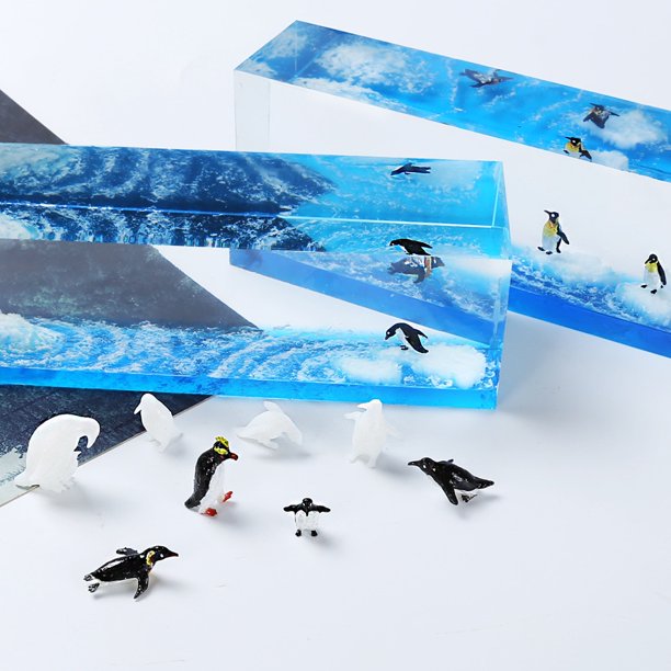 3D Craft DIY Accessories Decoration Animal penguin Figurine Toys Resin Filled Model Epoxy Crystal Material Miniature Landscape05-B He Qiyong unisex