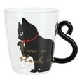thumbnail image 1 of Taza de gato para café, leche, té, agua, botella para niños, transparente, resistente al calor, reutilizable (gato negro), 1 of 14