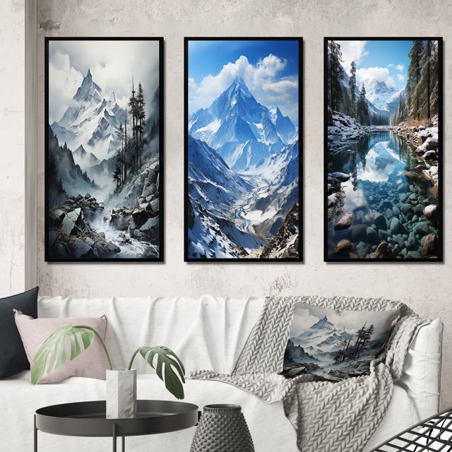 Designart "Soaring Summits Maple Crown " Canada Framed Wall Art Set Of 3 - White Canada Frame Gallery Wall Set For Home Decor