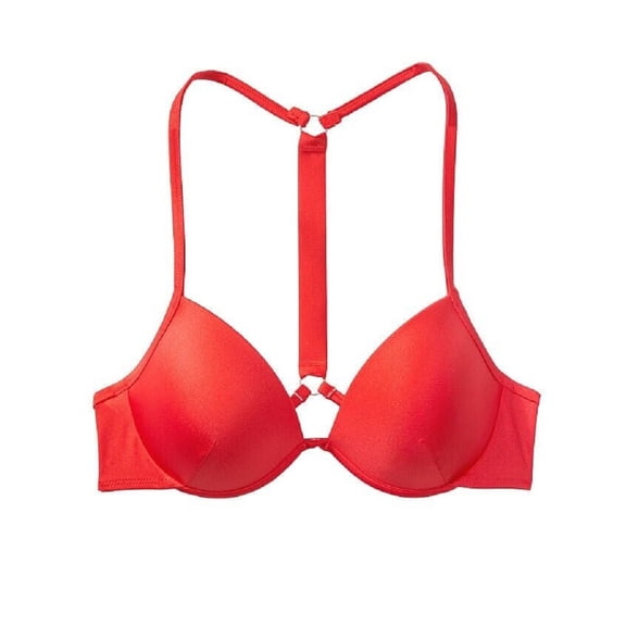 Victoria's Secret Women's Shine Rhinestone Logo Strap Full Coverage Push-Up Bikini Swim Top Lipstick Red Size 32DD NWT