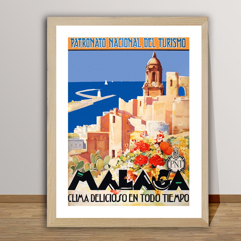 Malaga Spain Travel Art Poster , Poster Print Only
