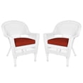 thumbnail image 1 of Jeco Chaise en Osier Blanche avec Coussin Rouge et Cadre en Acier - Ensemble de 2, 1 of 10