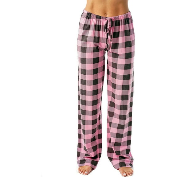 TQWQT Plaid Pants for Women Comfy Plaid Pants Pajama Bottoms Plaid Christmas Matching Pajama Pants Plus Size Checkered Drawstring Sleepwear Pink S