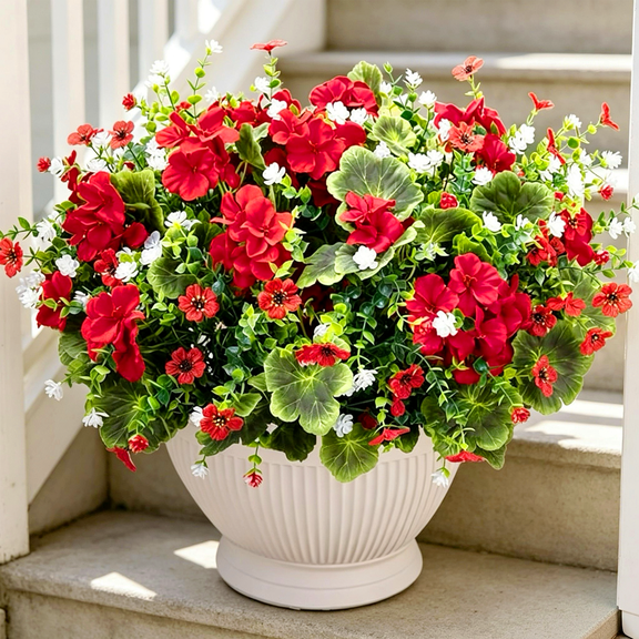 Scidweet Artificial Geraniums Flowers for Outdoors, 10 Bundles Mixed Fake Silk Flowers Plastic Flowers for Summer Indoors Table Garden Porch Decor