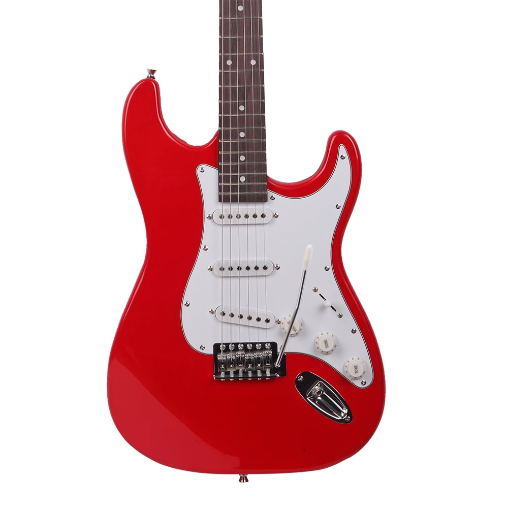 GST Rosewood Fingerboard Electric Guitar Bag Shoulder Strap Pick Whammy Bar Cord Wrench Tool Red
