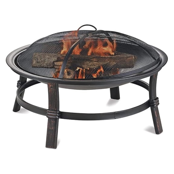 Wood Burning Firebowl, 29.3in Outdoor Fire Pit - Brushed Copper Finish, Steel Stand, Airflow Technology, with Spark Screen & Log Grate