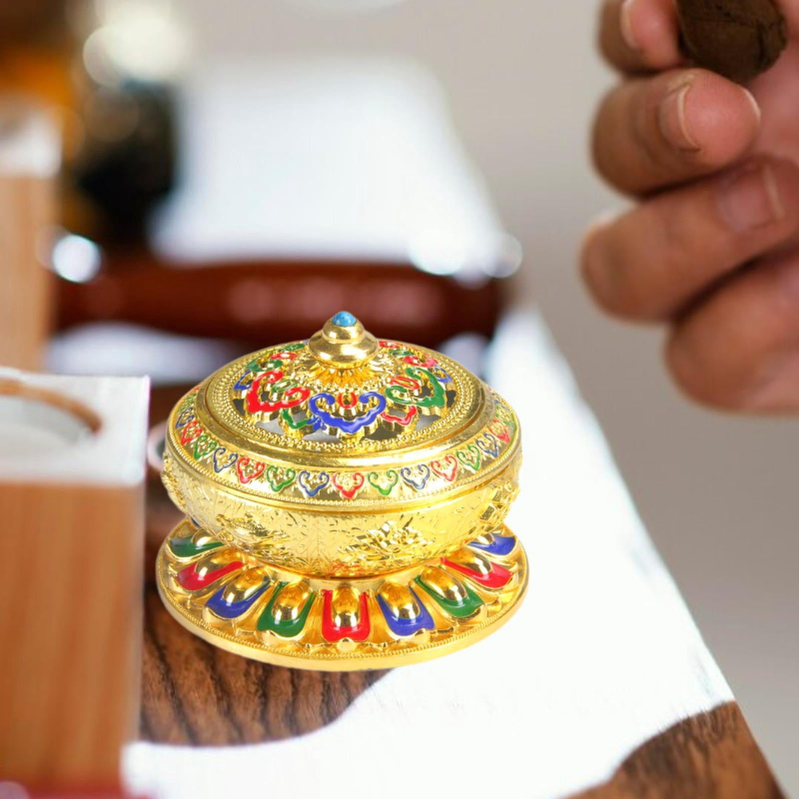 Esquirla Enamel Incense Burner Incense Holder Art Craft with Cover Versatile Censer Stand for Office Tea Room Centerpiece Outdoor Gold