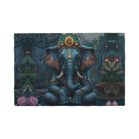 

Table Placemats Set of 6 - Exotic Elephant 12x18 In Faux Linen Double Heat Resistant Place Mats Cloth Indoor/Outdoor Placemats Washable Table Mats for Dining Kitchen Party
