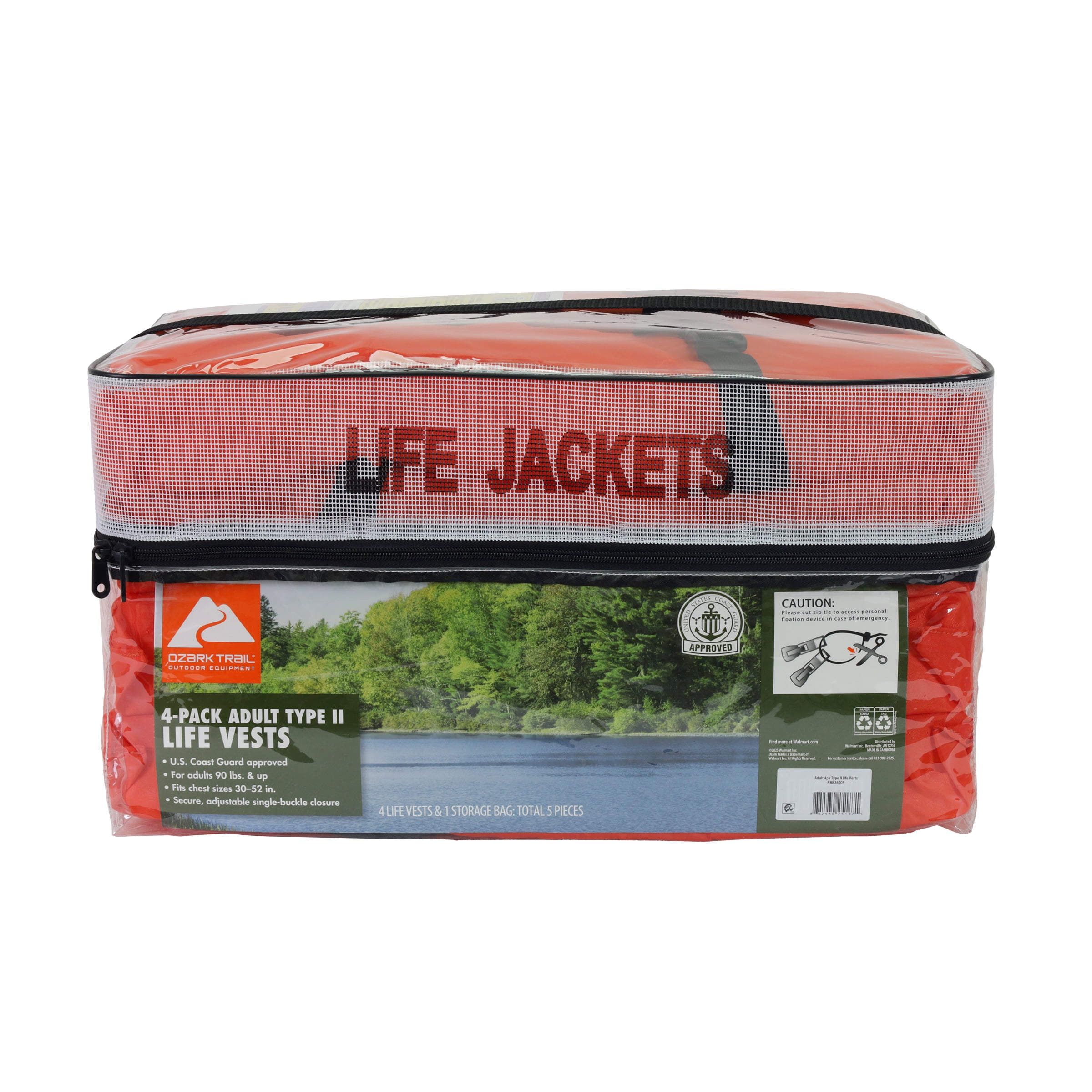 (8 pack) Ozark Trail 4-Pack Adult Type II Life Vest, Includes Storage Bag, Orange