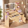 thumbnail image 3 of 42" Makeup Vanity Desk with Selfie Mirror & Lights, Smart RGB Drawer & Velvet Dividers, Glass Top, APP & Remote, Music Sync Lights & Timer, Metal Guard Shelves, Flexible Cabinet, Outlet for Bedroom, 3 of 8