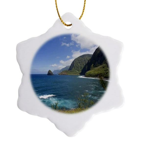 3drose, Kalaupapa Peninsula, Molokai, Hawaii, Usa - Us12 Dpb2486 - Douglas Peebles, 3 inch Snowflake Porcelain Ornament