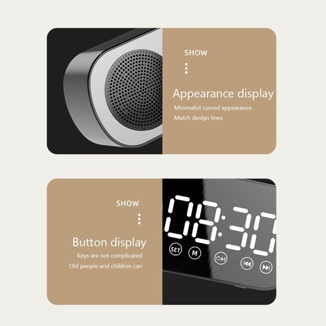 Reloj de superficie de espejo con altavoz multifuncional compatible con Bluetooth (negro) Likrtyny Libre de BPA