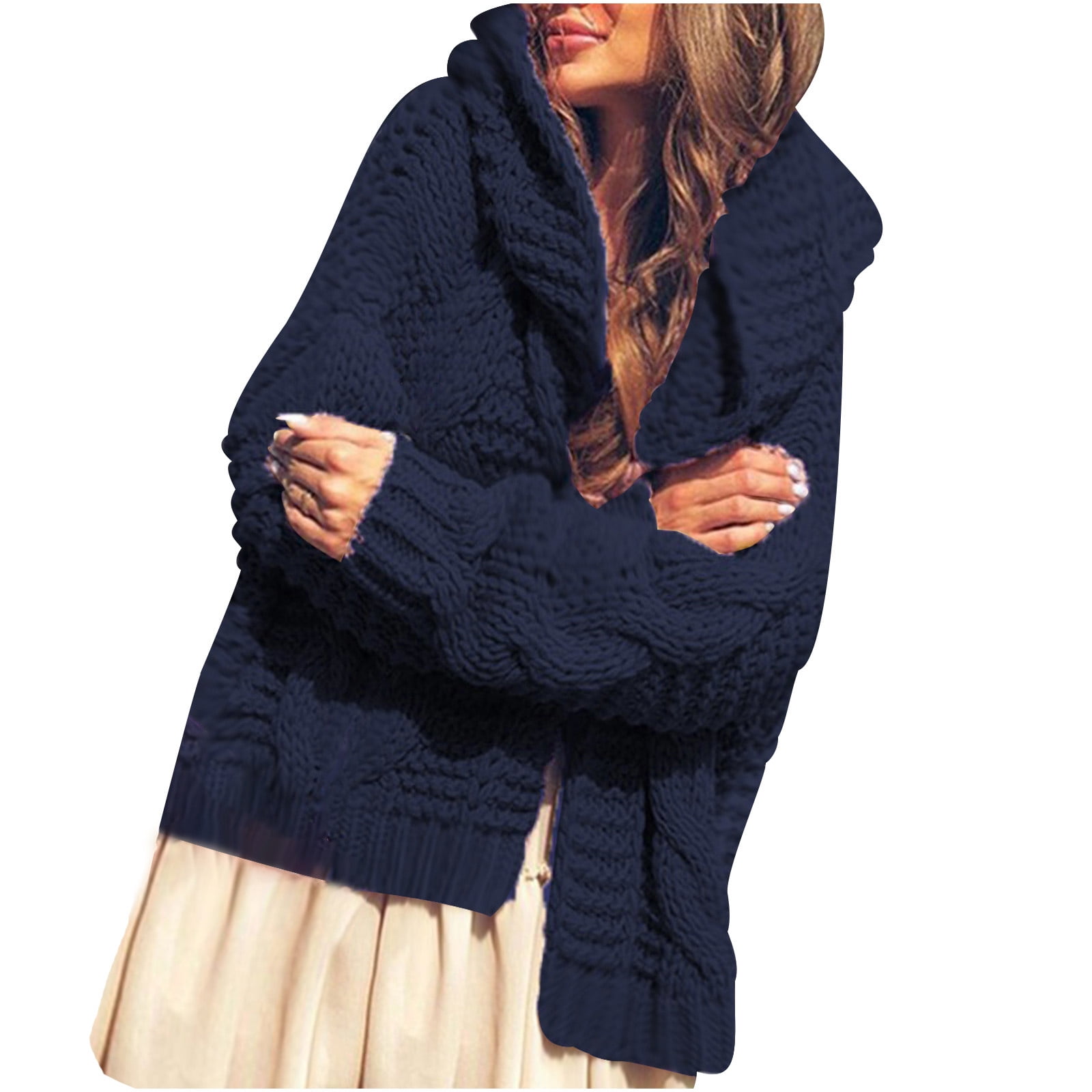 Twist-sweater Hooded Casual Knit 
