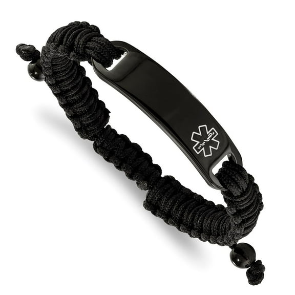 Chisel Stainless Steel Polished Black IP Nylon Adjustable Medical ID Bracelet