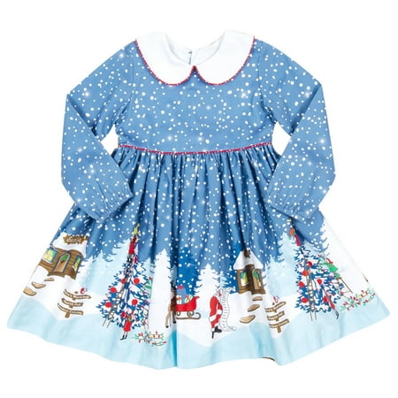

ZMHEGW Toddler Baby Kids Girls Peter Pan Collar Christmas Santa Print Bow Princess Dresses Clothes Clothing