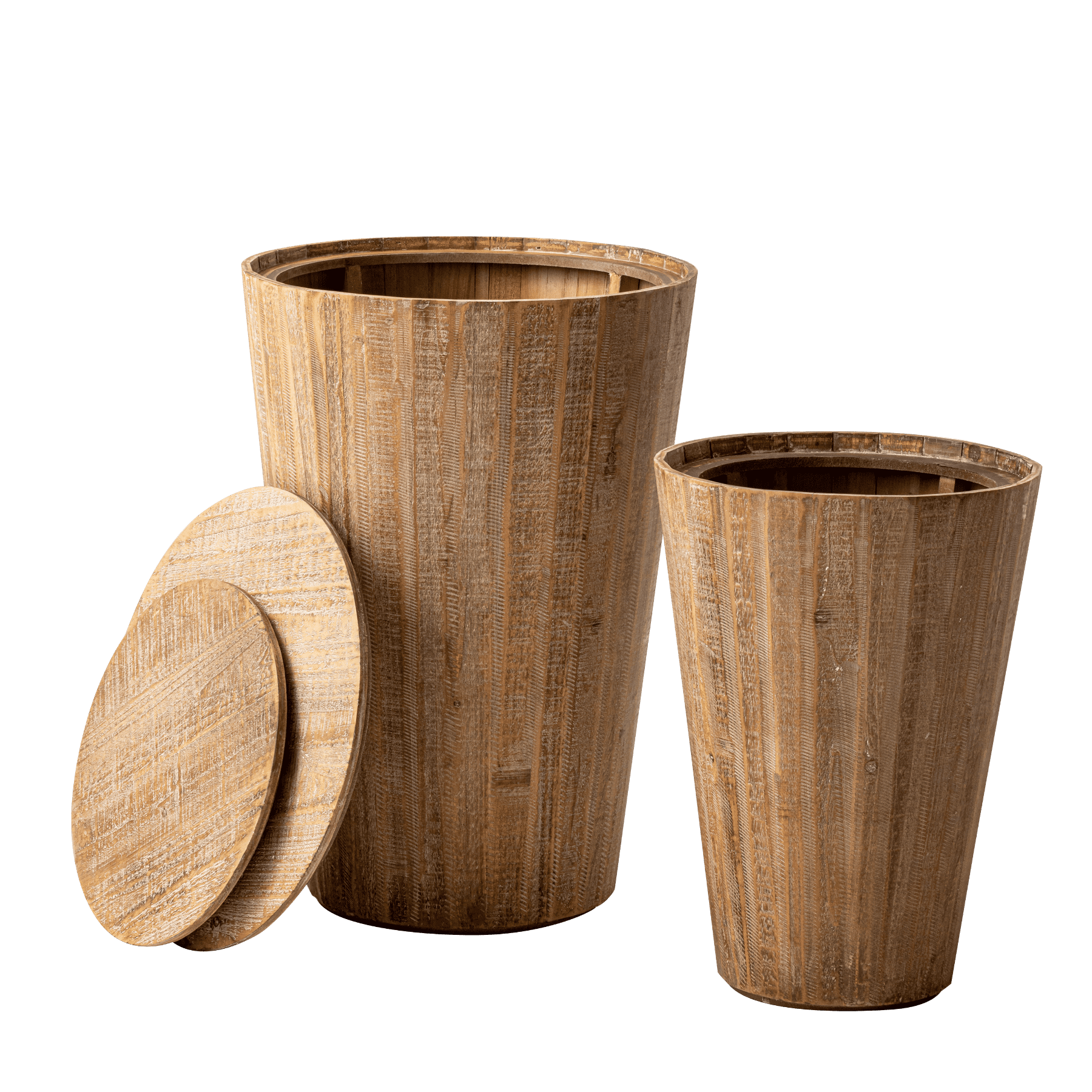 COZAYH Farmhouse Nesting Barrel Side Table, Rustic Space Saving Storage End Table Set with Removable Lid for Living Room, Bedroom, Dining Room, Natural Distressed Finish