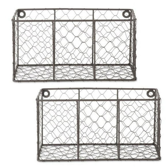 Design Imports Z01929 Small Vintage Grey Wall Mount Chicken Wire Basket - Set of 2