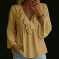 thumbnail image 2 of Mwjwdo Womens Long Sleeve Flare Cuff Ruffle V Neck Dressy Casual Textured Relaxed Fit Peplum Blouse Summer Shirts, 2 of 7