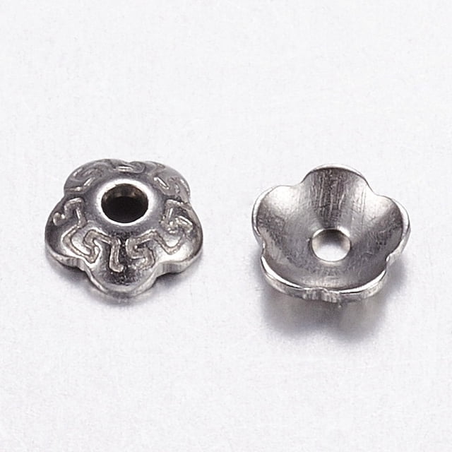 Capuchon de Perle en Acier Inoxydable 304 Résistant à 5 Pétales Fleur Couleur Acier Inoxydable Trou 4x1mm : 1mm