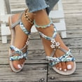 thumbnail image 3 of Dakaela Women's Beach Sandals Casual Bohemian Orthopedic Flats Open Toe Strappy Flip Flops Blue 6, 3 of 9