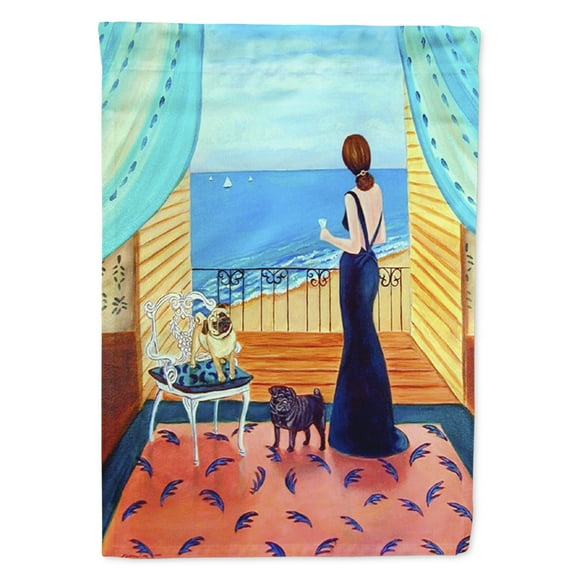 Carolines Treasures 7133-FLAG-PARENT Lady with her Pug Flag  multicolor