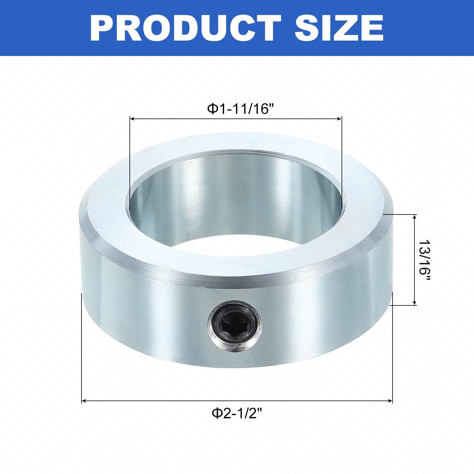 Uxcell 4pack Set Screw Collars 1-11/16" Bore Zinc Plated Steel Shaft Collars, 2-1/2" OD, 13/16" Width Axle Collar Clamp for Linear Rod Shaft Guide
