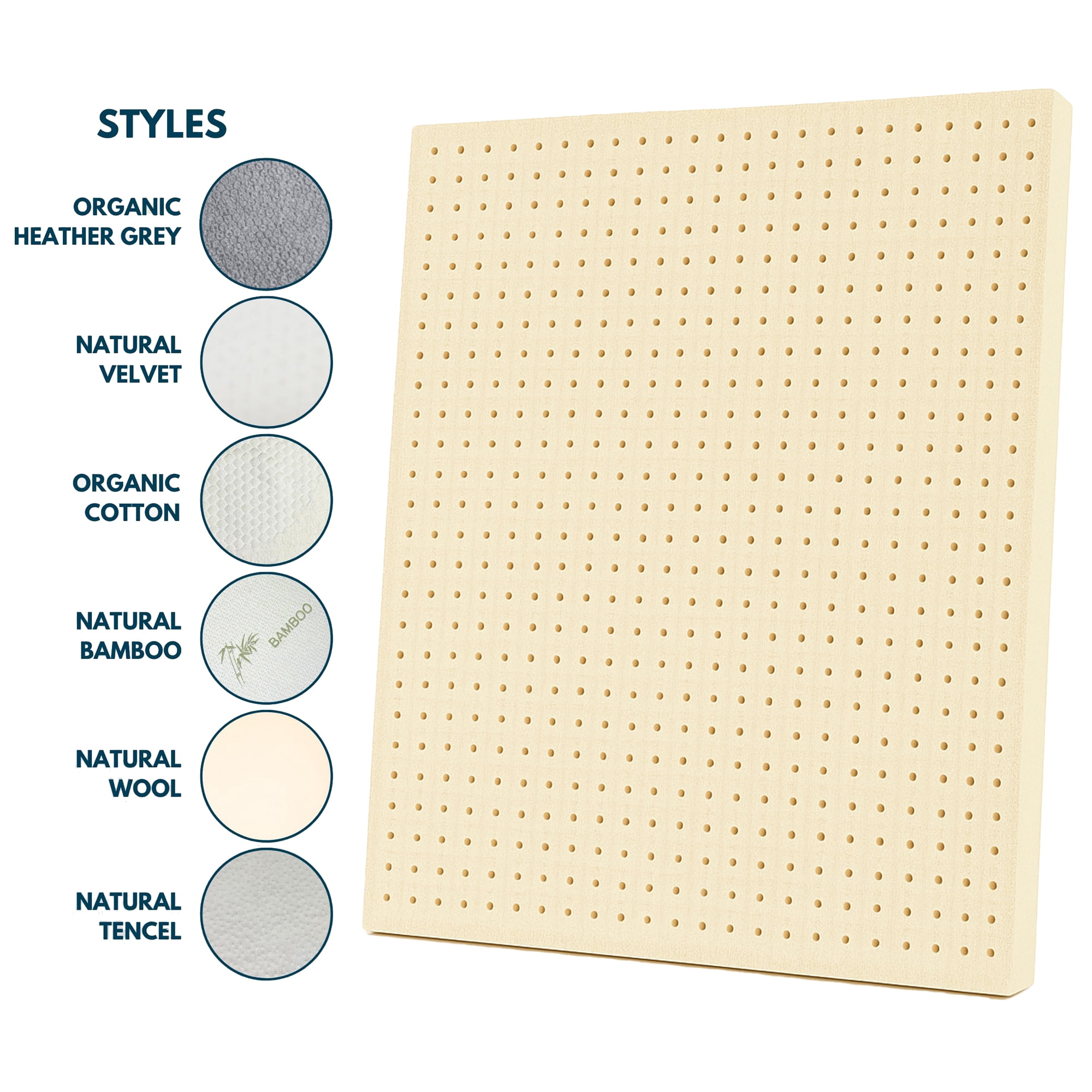 ORGANIC TEXTILES Organic Latex Mattress Topper, GOLS Certified - Heather Grey Cover, No Zipper - (3" Twin-XL - Firm)