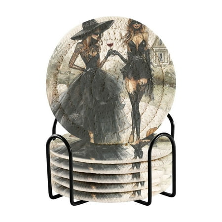 

WOBOGO Black Skirt Beauty Coil Coasters Set of 6 Minimalist Cotton Woven 3.94 inch Non-Slip Insulated and Absorbent Home Accessories.