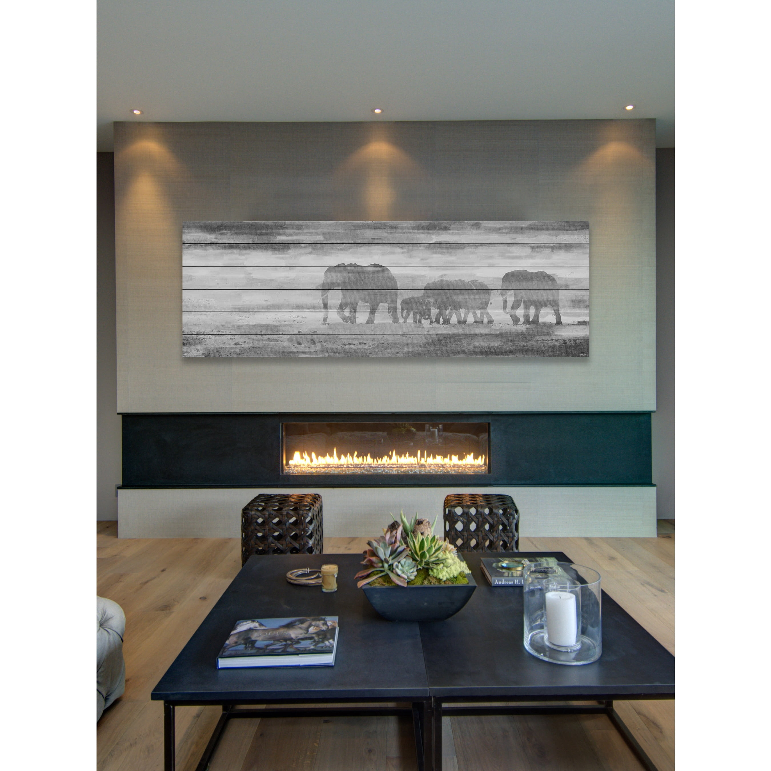 Parvez Taj Parade of Tusks White Wood Wall Art, 10" x 30"