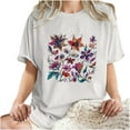 thumbnail image 5 of LEBONYARD Womens Plus Size Clearance $5,Womens Shirts Short Sleeve 50% off clear,Women's Fashion Summer Round Neck Drop Sleeves Leisure Short Sleeve Flower Printing Tops White L, 5 of 7