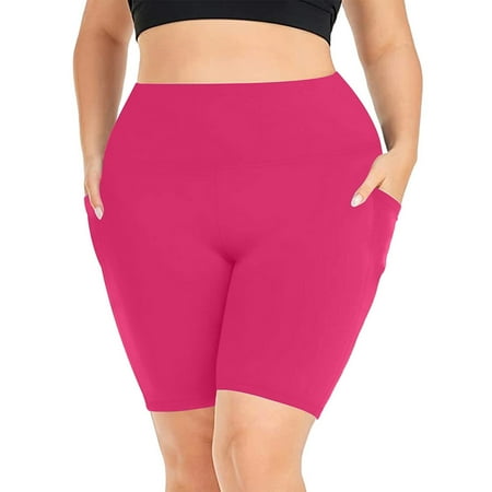 YI YI Women Oversized Elastic Yoga Shorts With Bottom Pockets For Fitness And Sports Shorts 5XL Hot Pink
