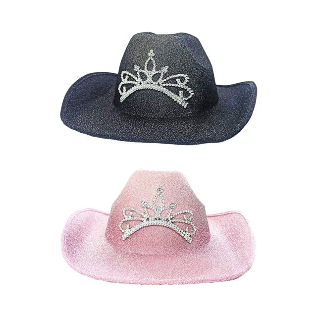 2 sombreros de vaquero a la moda, gorra de estilo occidental, ropa de disfraz, tiara decorativa parpadeante para fiesta negro y rosa Sunnimix Sombrero de vaquero