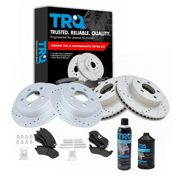 TRQ Performance Brake Rotor & Metallic Pad Front & Rear Kit w/Chemicals BKA18279