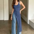 thumbnail image 5 of Karymi Blouses for Women Scoop Neck Long Sleeveless Cami Top, Side Ruched High Slit Maxi Tank, Sleeveless Tunic Vest Womens T Shirts, 5 of 7
