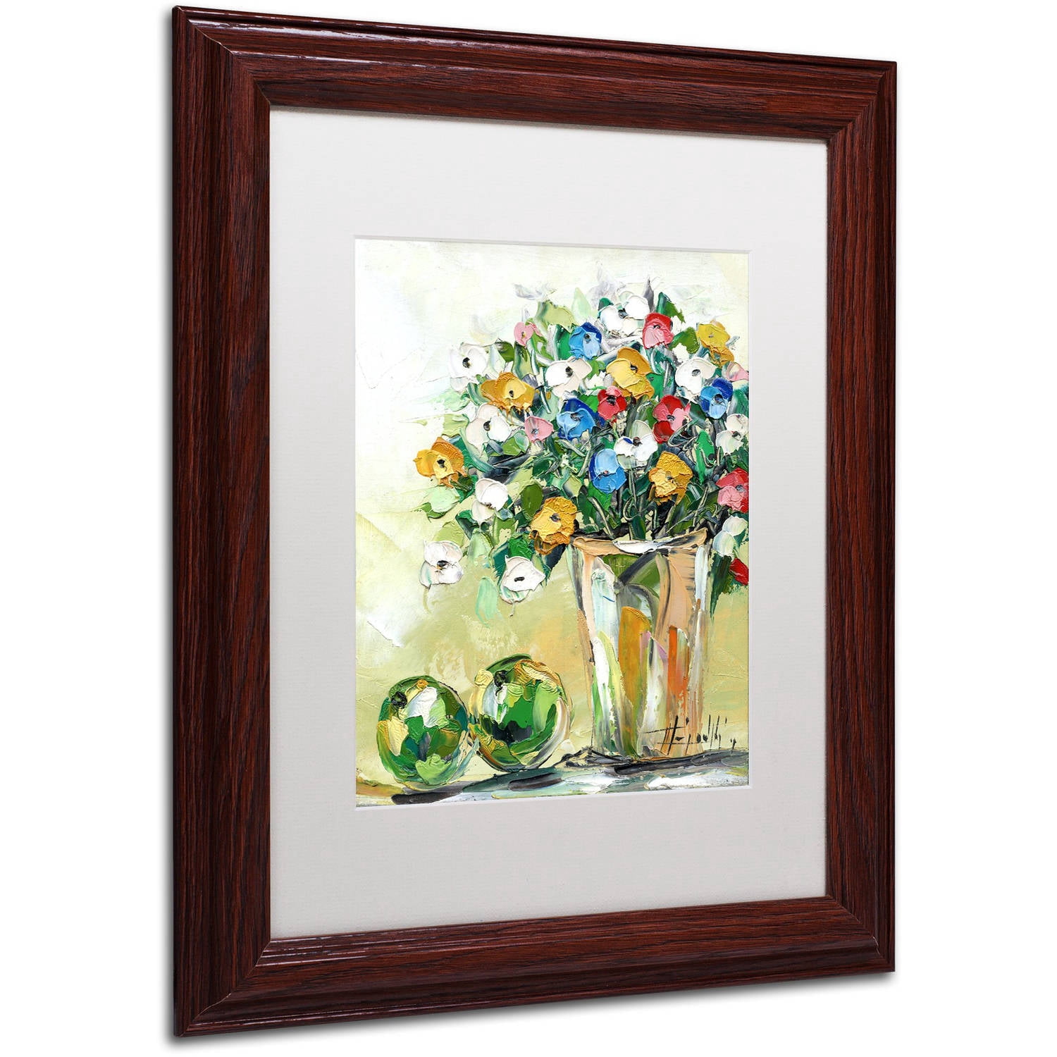 Trademark Fine Art "Spring Flowers in a Vase 5" Canvas Art by Hai Odelia, White Matte, Wood Frame