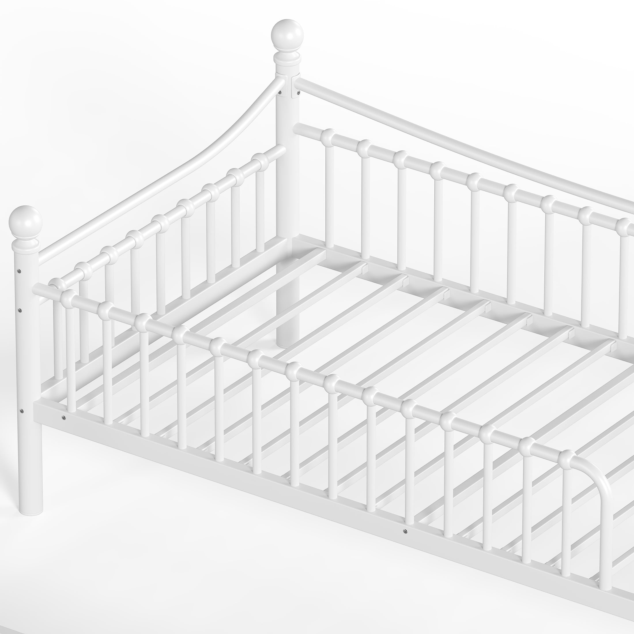 GDF Studio Twin XL over Twin XL Metal Bunk Bed with Curved Guardrails, Round Tube Frame, White