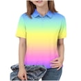 thumbnail image 3 of QIUOMBBP Gradient Polos Shirts for Kids Short Sleeve School Uniform Casual Button Collar Mesh Tops Summer Golf Shirts, Blue, 120, 3 of 8