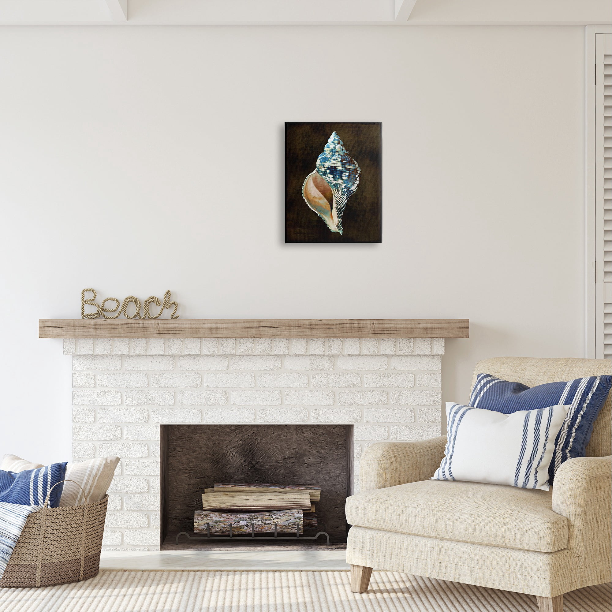 Stupell Industries Dark Patterned Conch Shell Nature Painting Gallery Wrapped Canvas Art Print Wall Art, 16 x 20