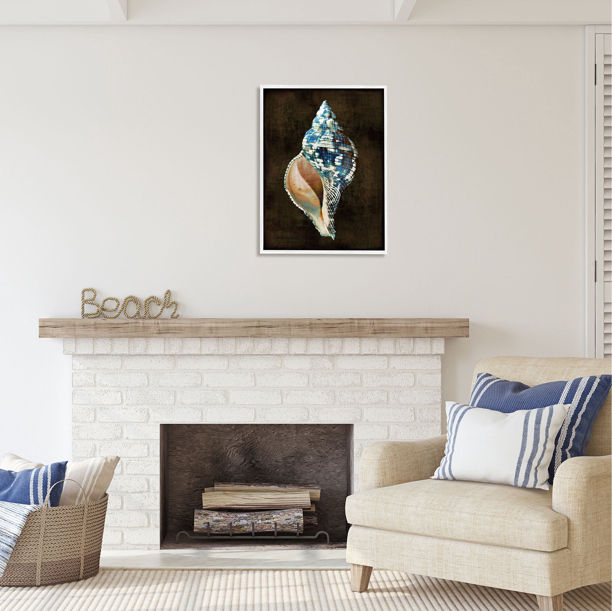 Stupell Industries Modern Conch Shell Nature Painting White Framed Art Print Wall Art, 24 x 30