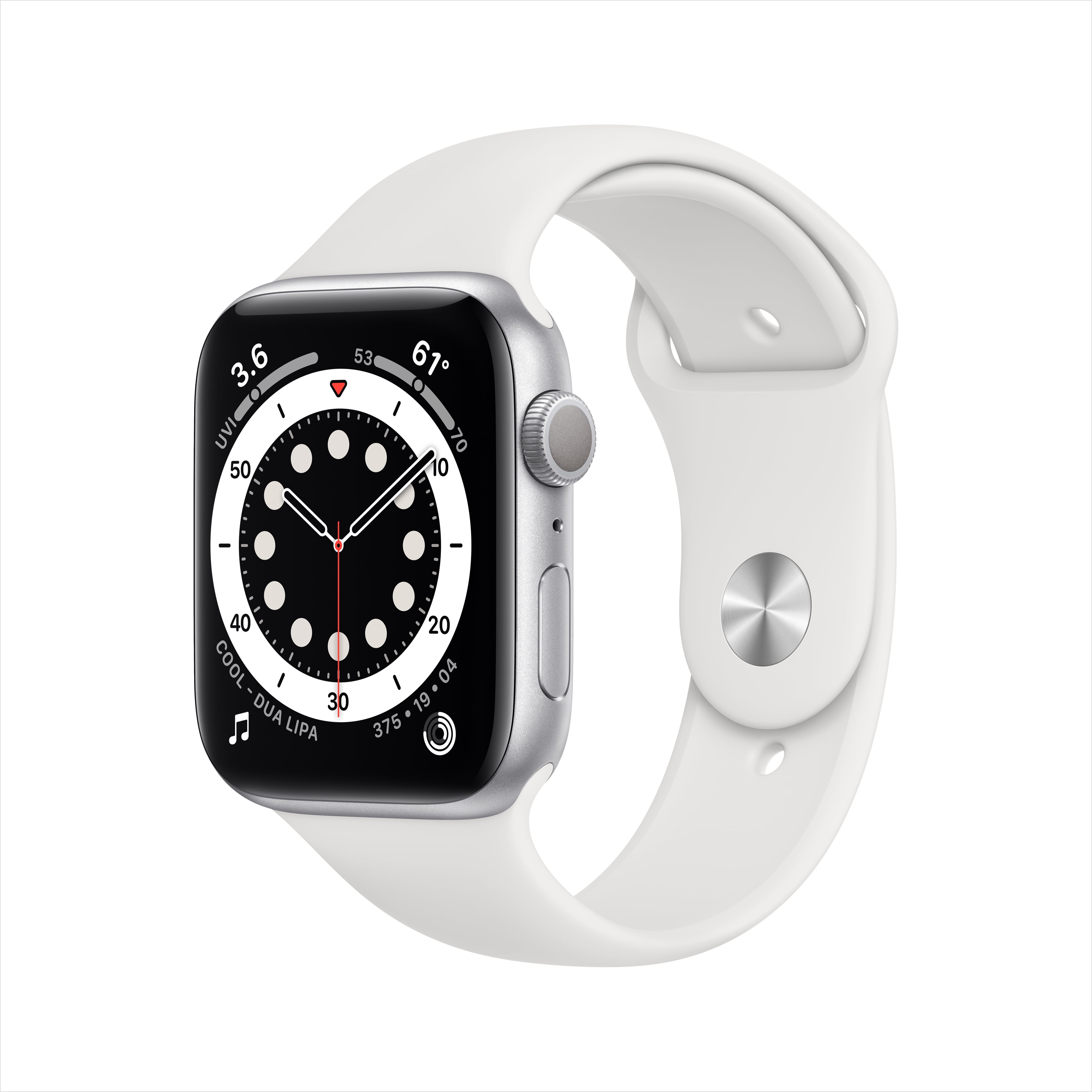 Apple Watch Series 6 GPS, 44mm Silver Aluminum Case with White Sport