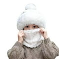 thumbnail image 3 of lnmuld Solid Kids Pom Pom Fuzzy Trapper Hat Integrated Neck Warmer Windproof Winter Hat for Boys Girls White,One Size, 3 of 4