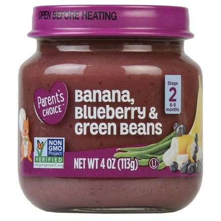 Parent's Choice Baby Food, Banana Blueberry & Green Beans, Stage 2, 4 oz