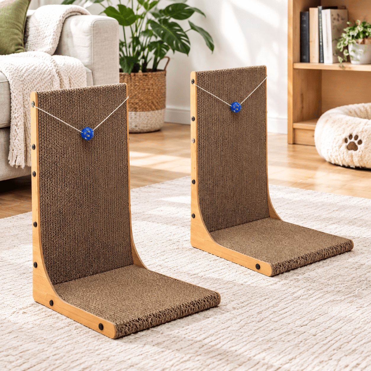 2 Pack L-Shaped Vertical Cat Scratcher with Ball for Indoor Cats