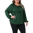 thumbnail image 4 of Agnes Orinda Women's Plus Size Tops Tie Front Keyhole Long Sleeve Elegant Shirt 2025 Fall Dressy Blouse 1X Green, 4 of 6